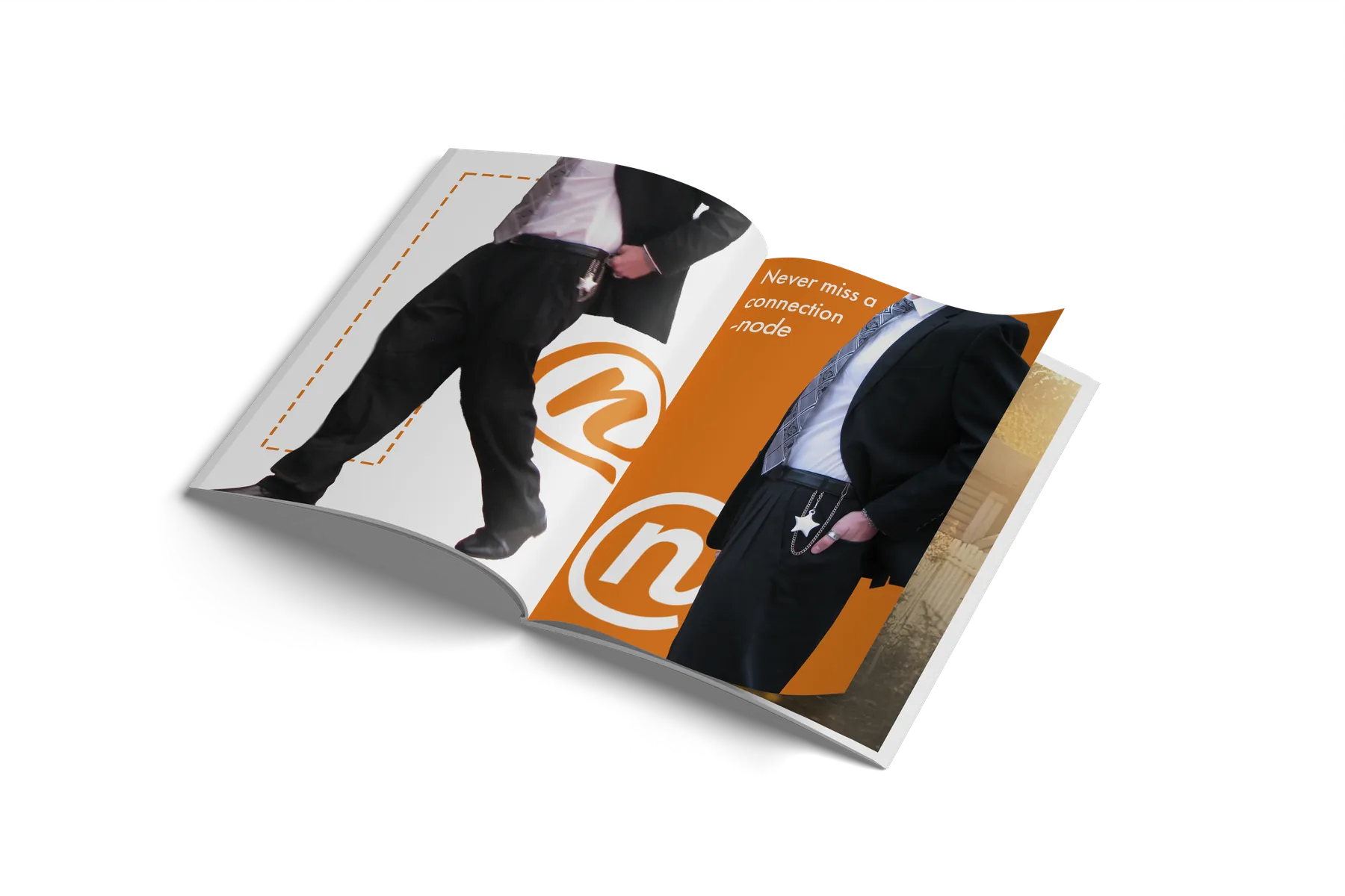 Node magazine ad spread mockup
