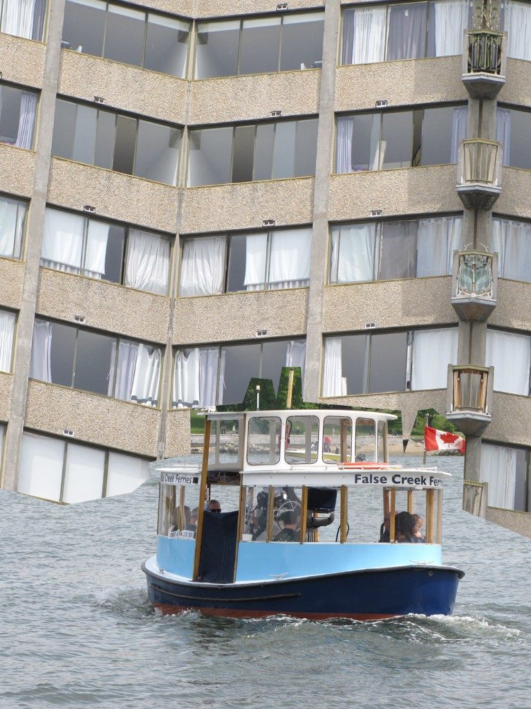 False Creek Ferry in front of a floating apartment building