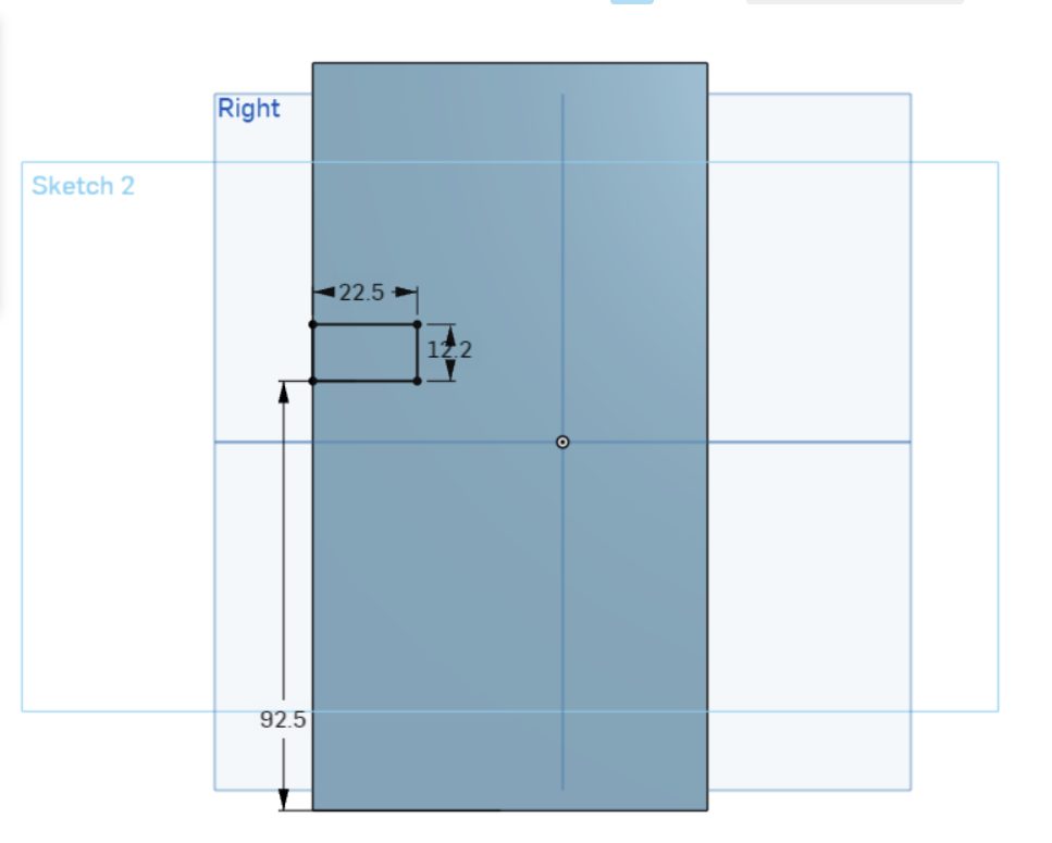 CAD sketch with dimensions for the cereal feeder upright