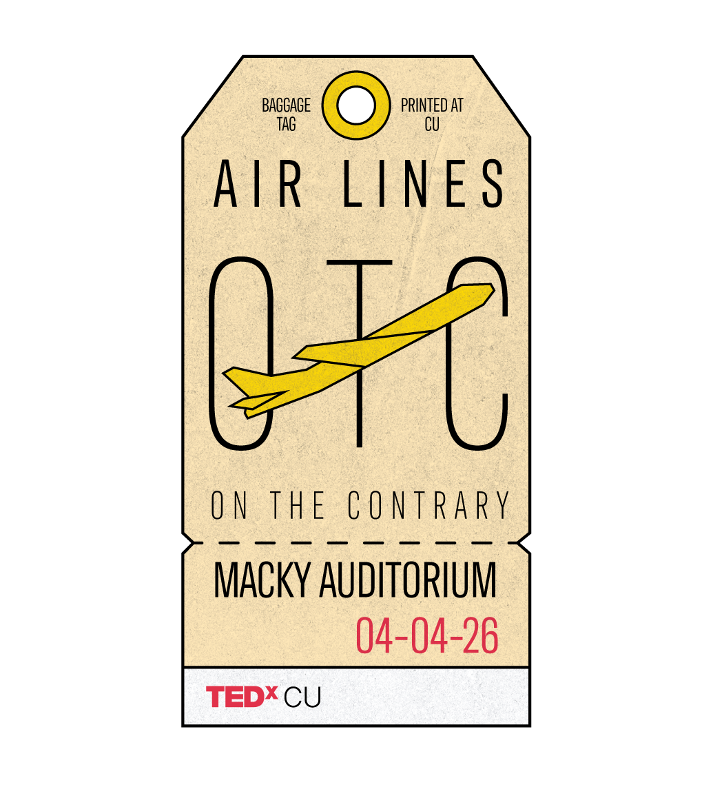 OTC Air Lines baggage tag sticker for TEDx CU at Macky Auditorium