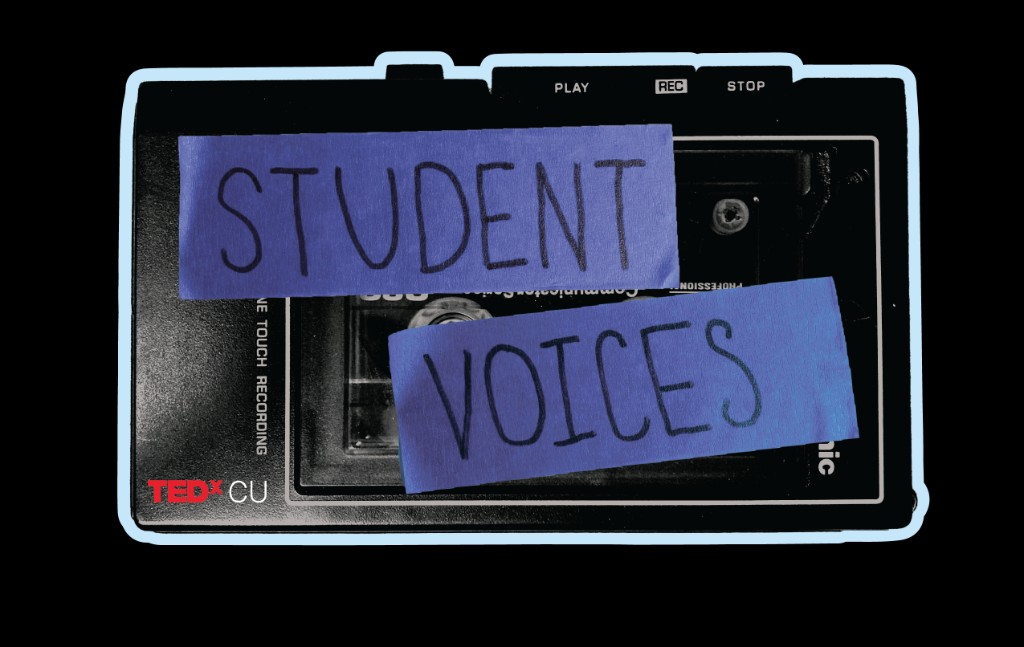 Student Voices cassette recorder sticker for TEDx CU
