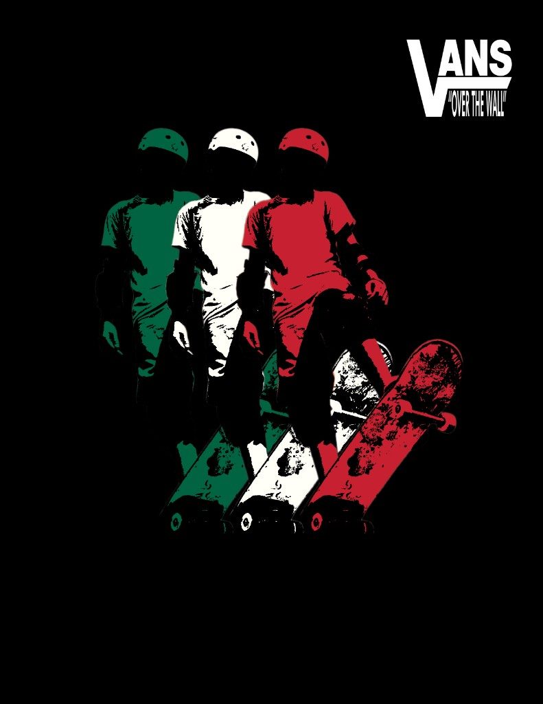 Triple skateboarder drop-in poster