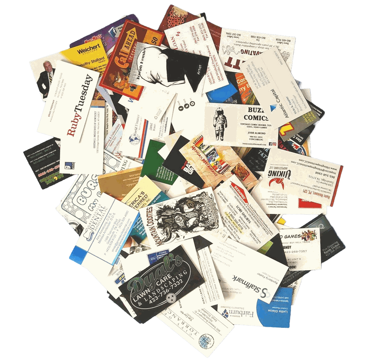 Pile of discarded business cards