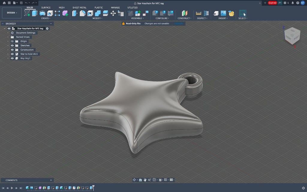 Fusion 360 model of a puffy star NFC enclosure