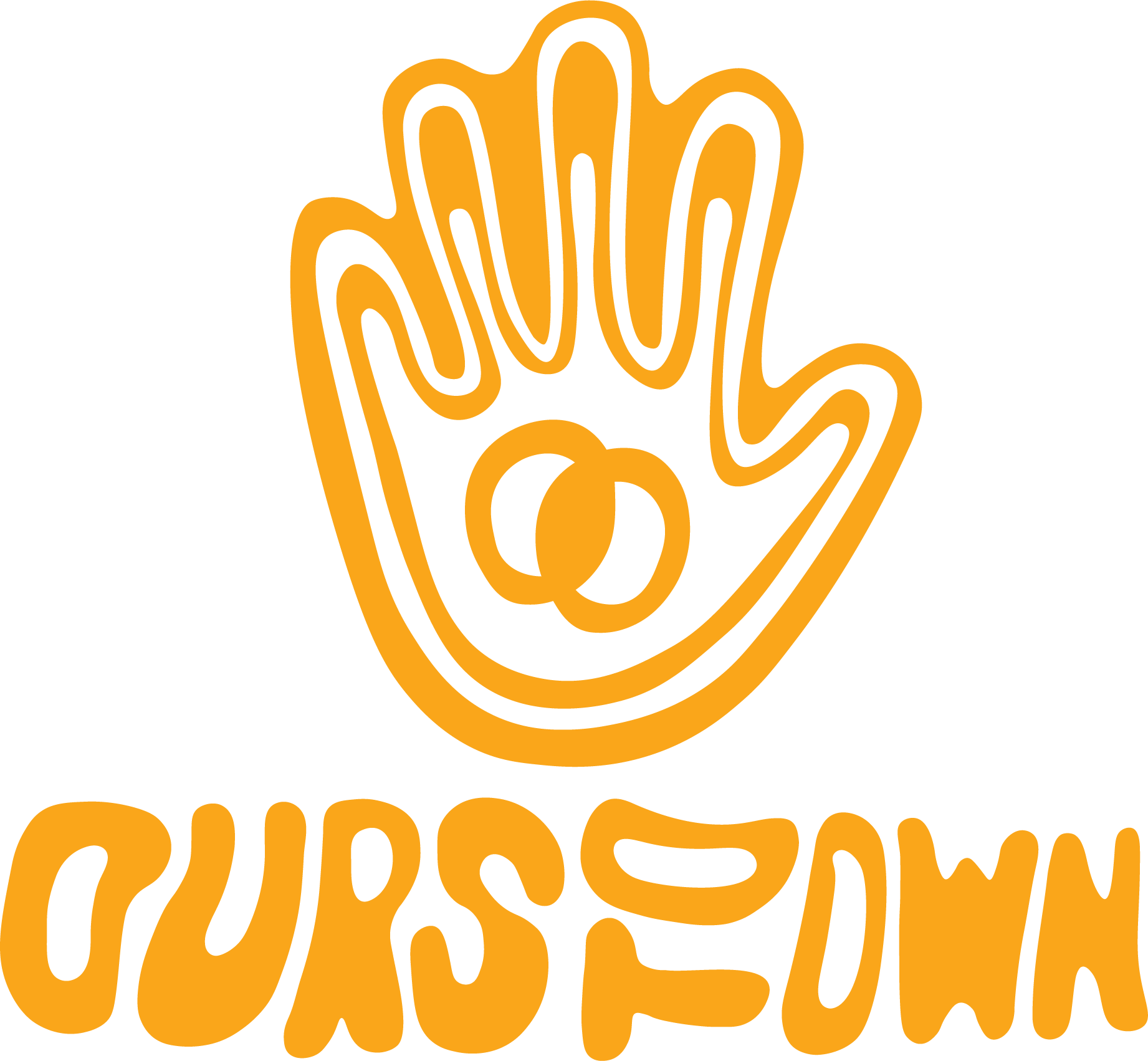 Orange Ours To Own logo with hand mark and wavy wordmark