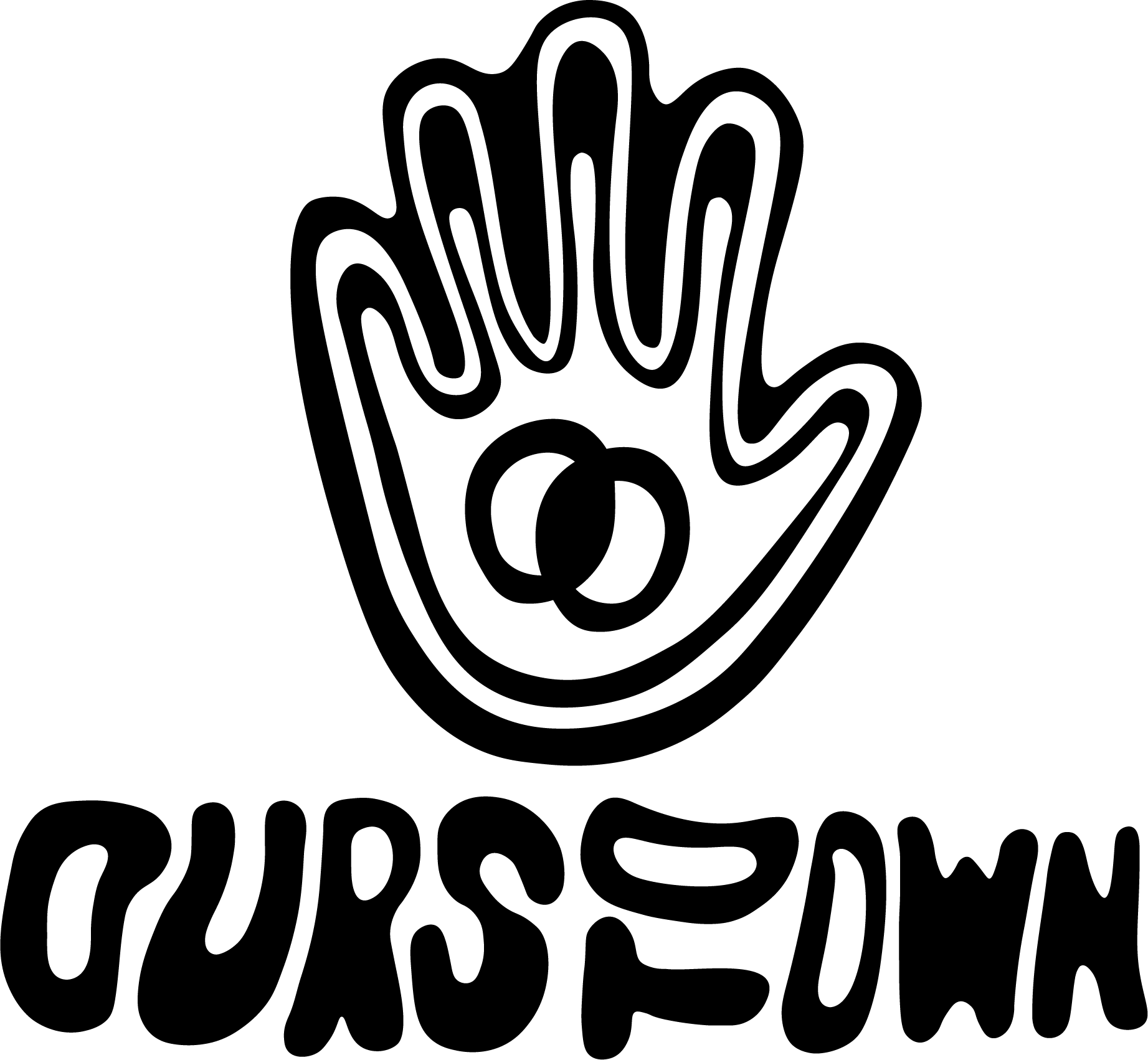 Stacked Ours To Own lockup with hand mark above the wordmark