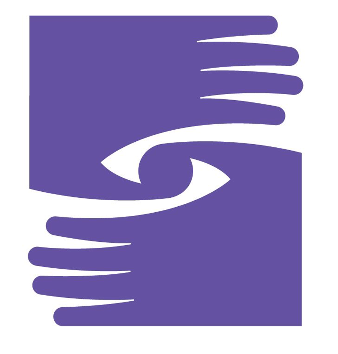 Purple hands forming an eye shape