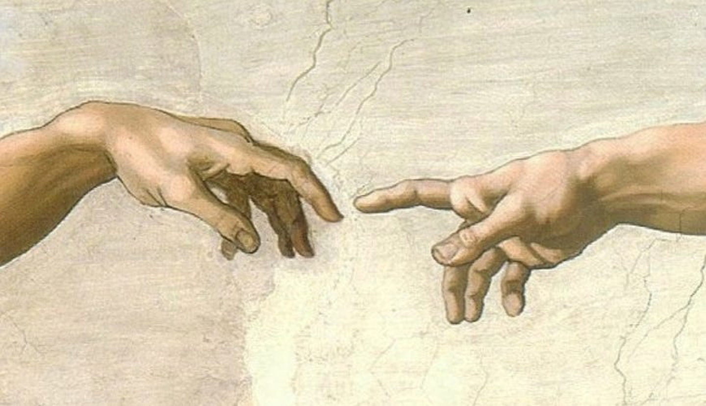 Michelangelo Creation of Adam hands detail