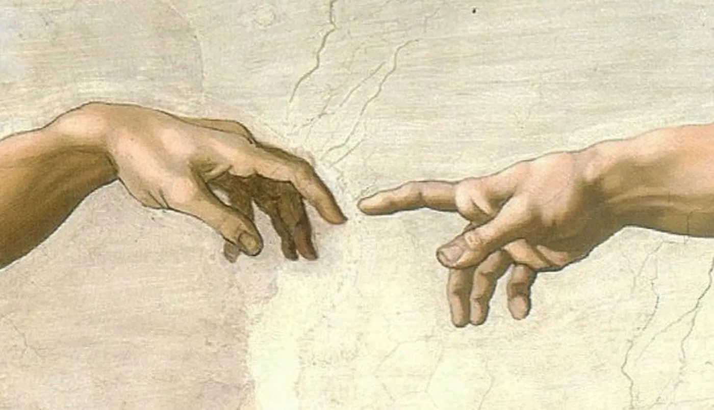 Michelangelo Creation of Adam hands detail