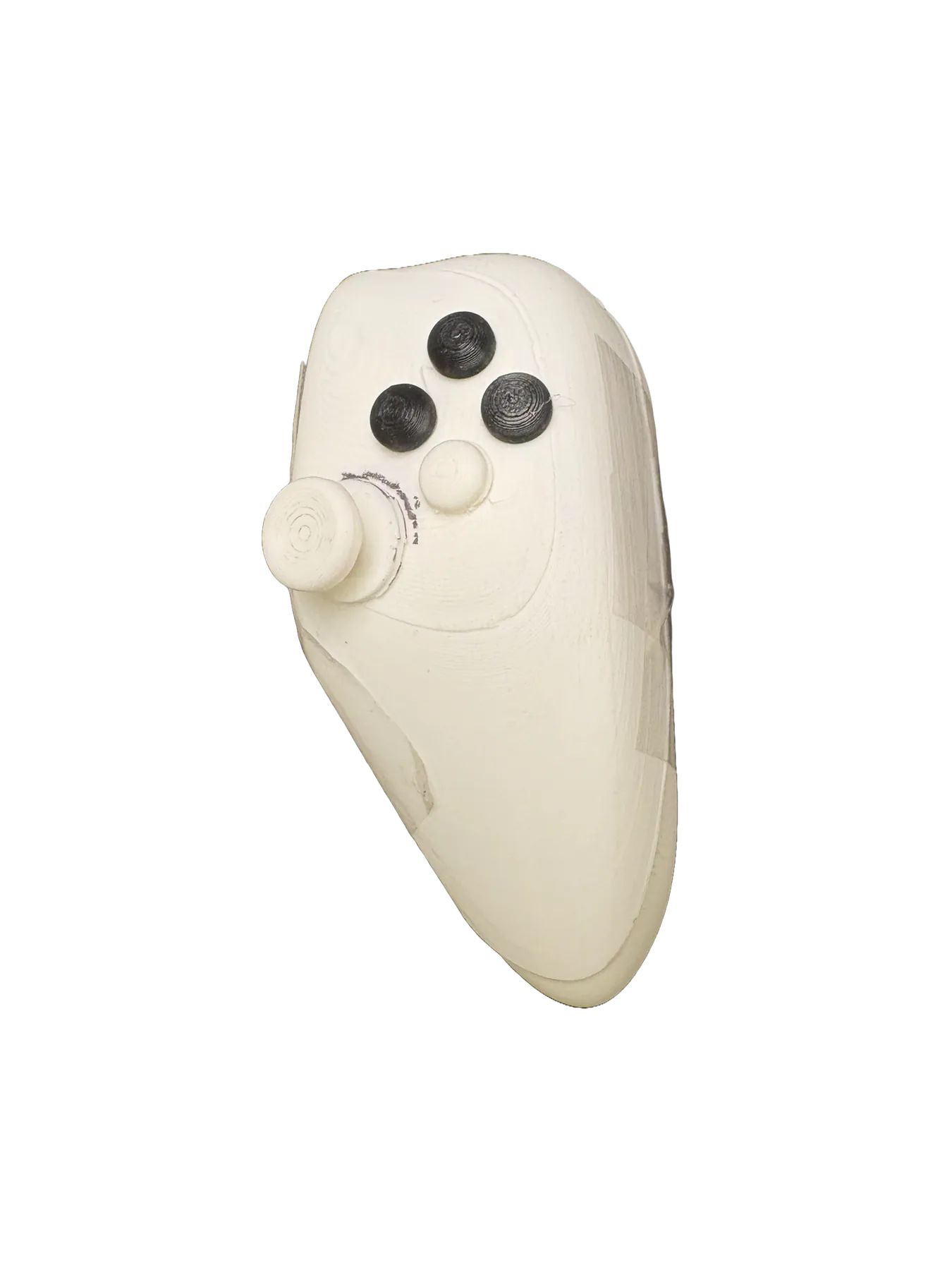 White prototype with joystick, face buttons, and black button caps