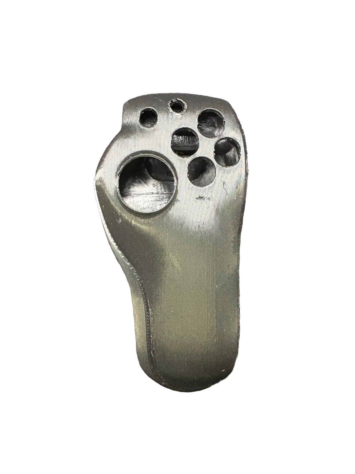 Metallic finished shell with button and stick openings