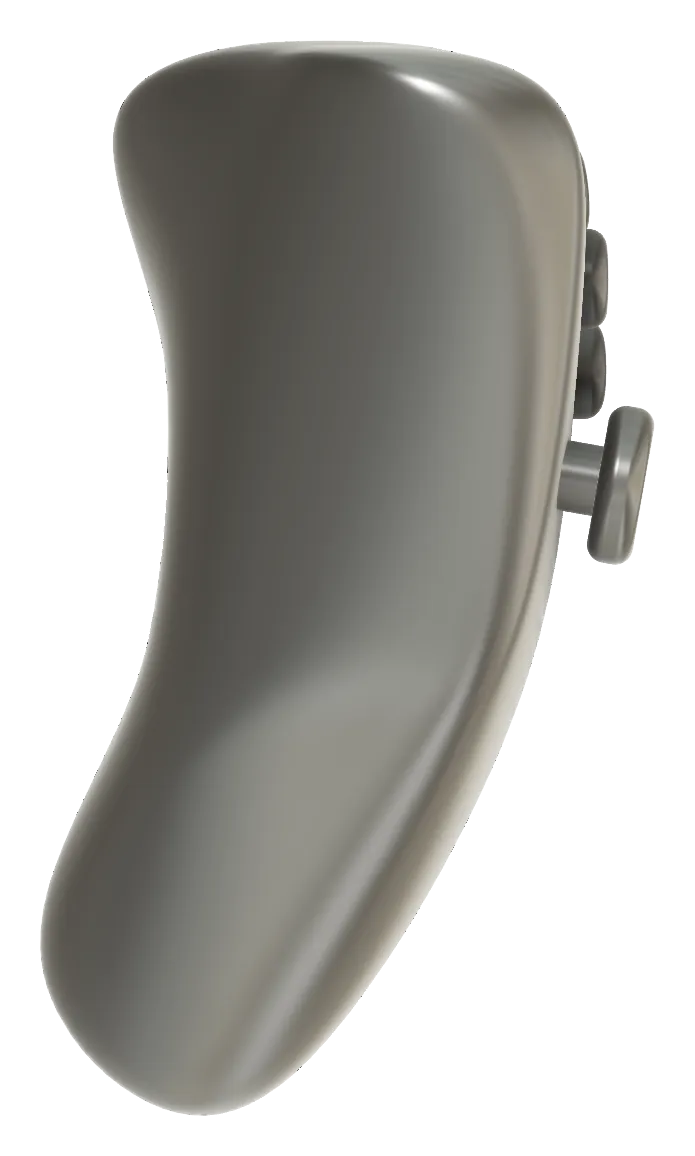 Left side view of an early metallic gray one-handed controller 3D model